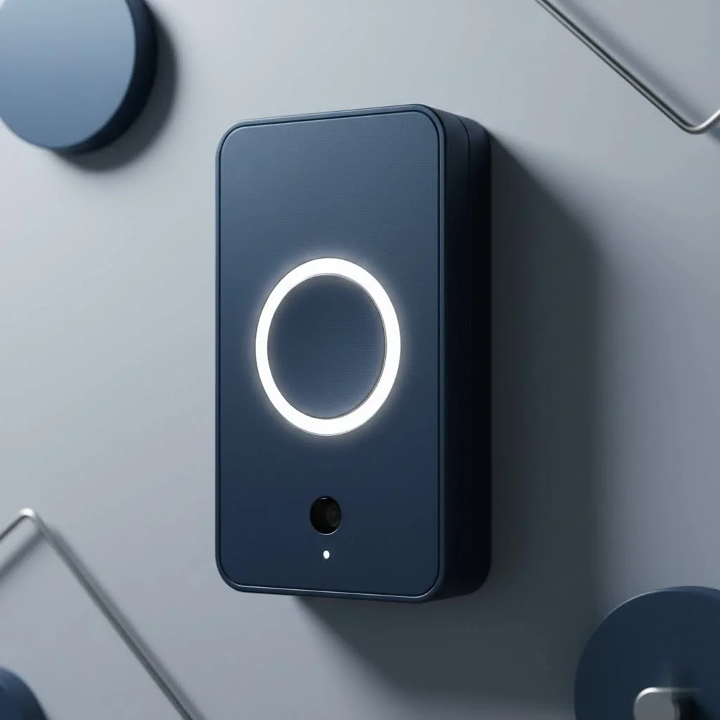Smart doorbell with a clear camera lens and sleek design
