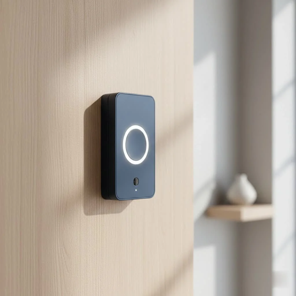 Wireless smart doorbell mounted on a door frame