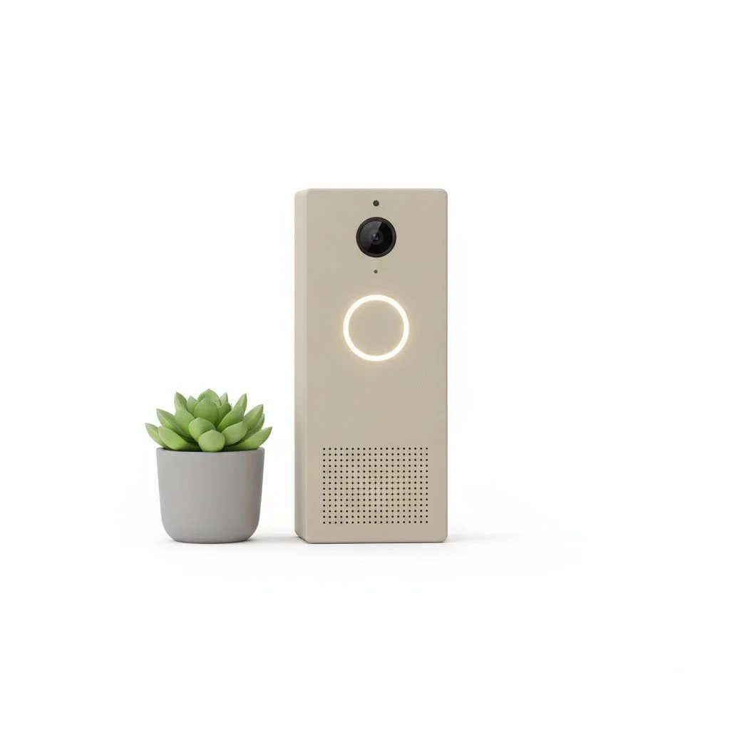 Wireless video doorbell mounted on a home