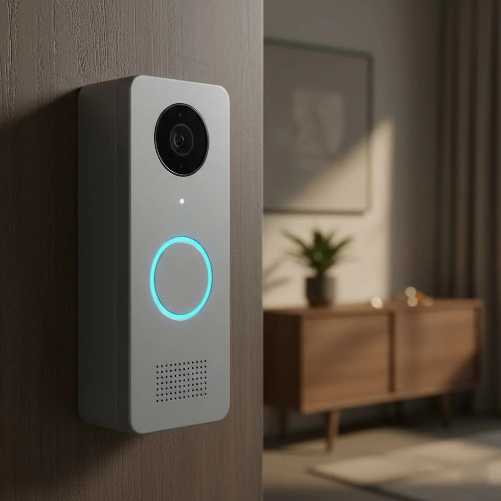 Wireless smart doorbell camera with a clear view of a front porch
