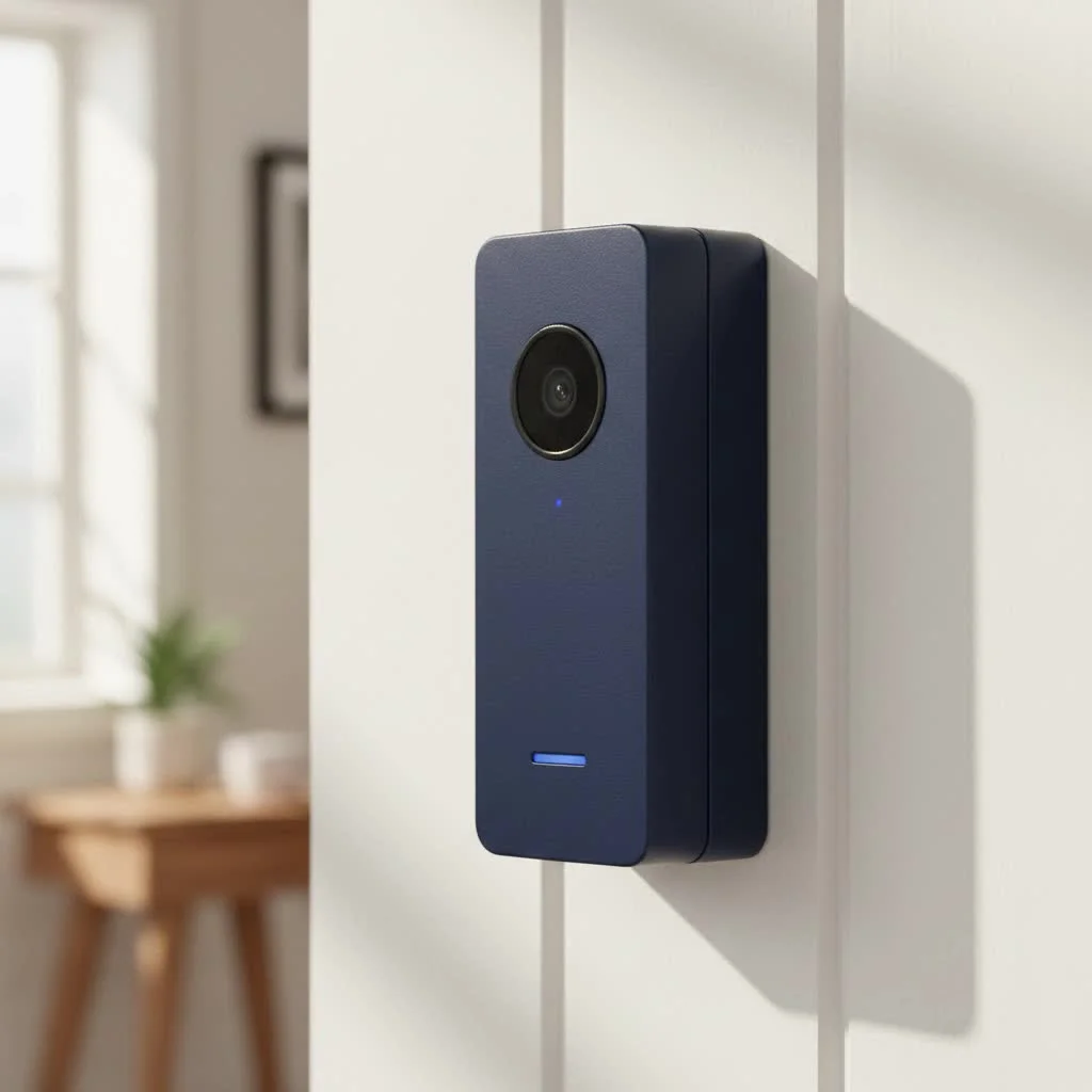 Smart doorbell camera monitoring a home's front entrance