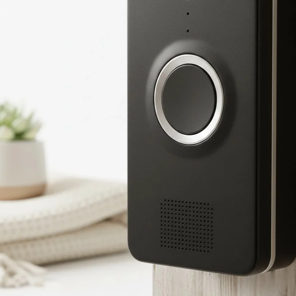 Smart WiFi camera doorbell on a modern home entrance